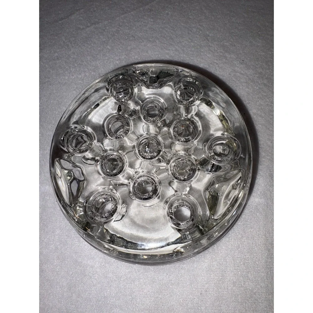 Flower Frog 13 Hole Round Dome‎ Floral Vintage Clear Glass  Arranger Heavy Glass